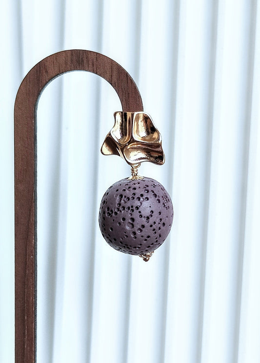 Purple Lava Stone 14K Gold Plated Stud Earrings (Sphere / Coin Shape)