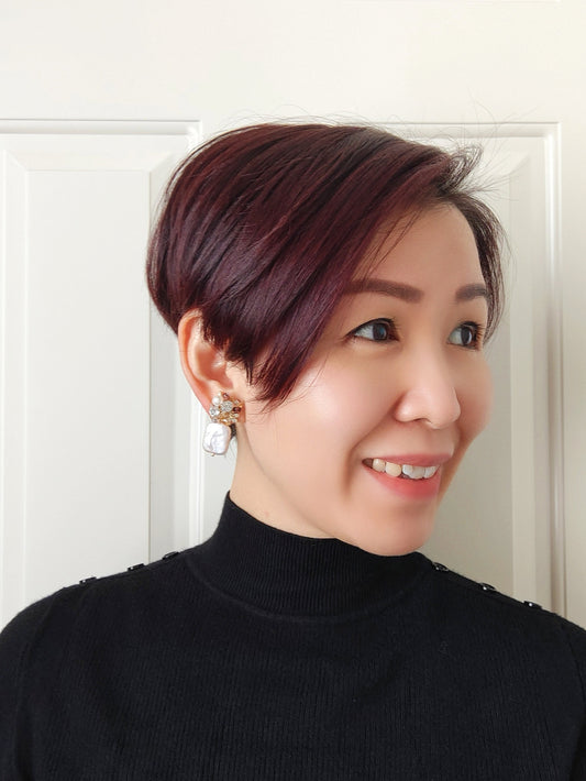 Square-shaped Baroque Pearl with Rhinestones Daisy & Glass Beads S925 Sliver Stud Earrings