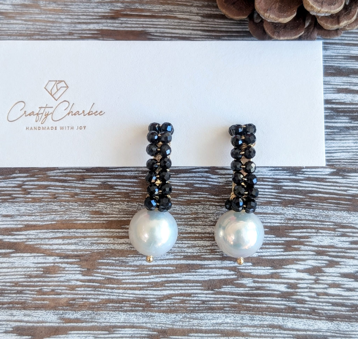 Black Spinel Edison Pearl 14K Gold-Plated Statement Earrings, The Sparkling Halo Collection