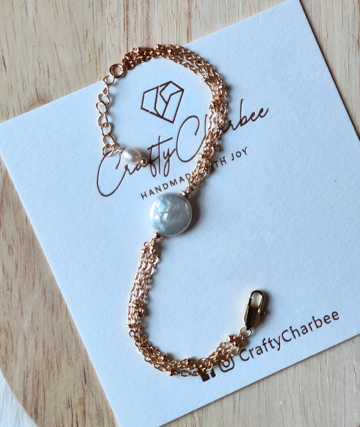 Freshwater Coin Pearl 14K Gold Plated Chain Bracelet, Natural Pearl