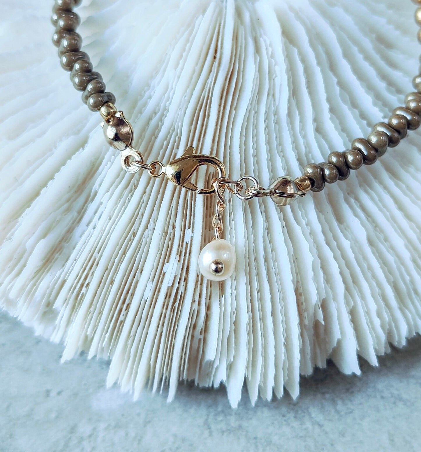 Toffee Pebble Bead and Baroque Pearl Bracelet, Pebble & Pearl