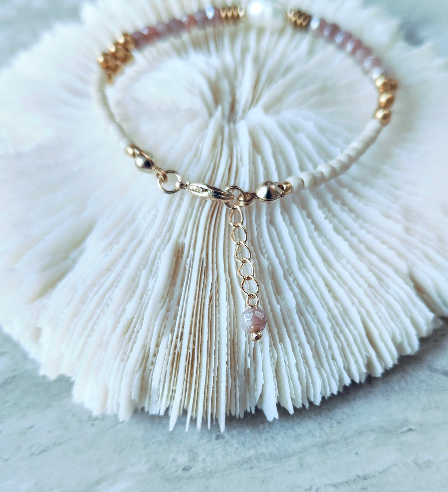 Natural Peachy Moonstone and Baroque Pearl Bracelet, Pebble & Pearl Collection