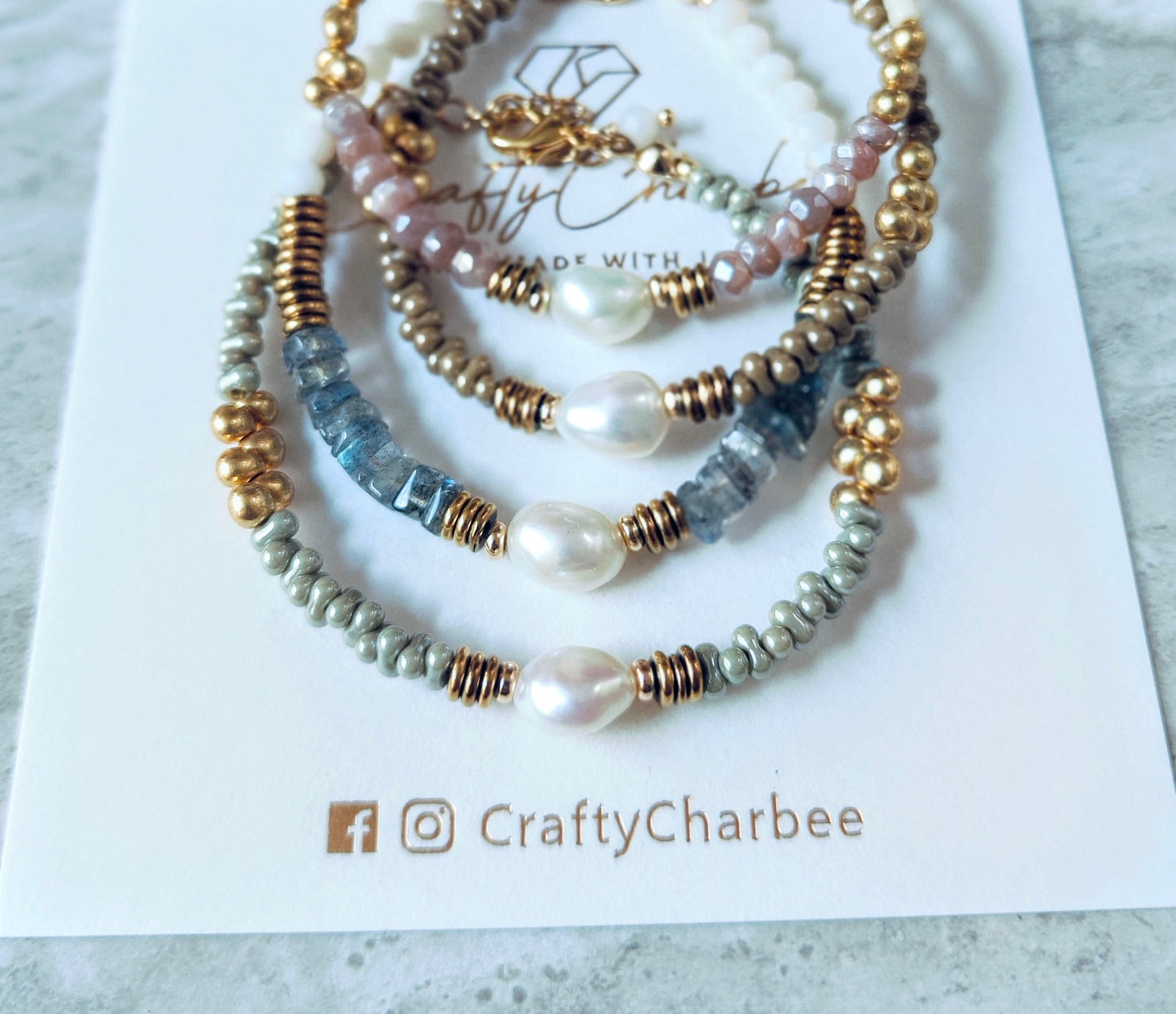 Toffee Pebble Bead and Baroque Pearl Bracelet, Pebble & Pearl