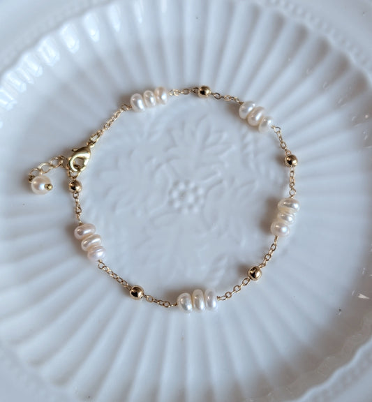 Pearl Trio 14K Gold Plated Bracelet, Freshwater Pearl