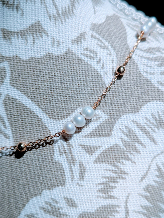 Pearl Trio 14K Gold Plated Necklace, Freshwater Pearl