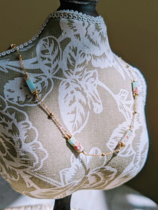 Natural Pagodite Stone 14K Gold Plated Summer GlowNecklace