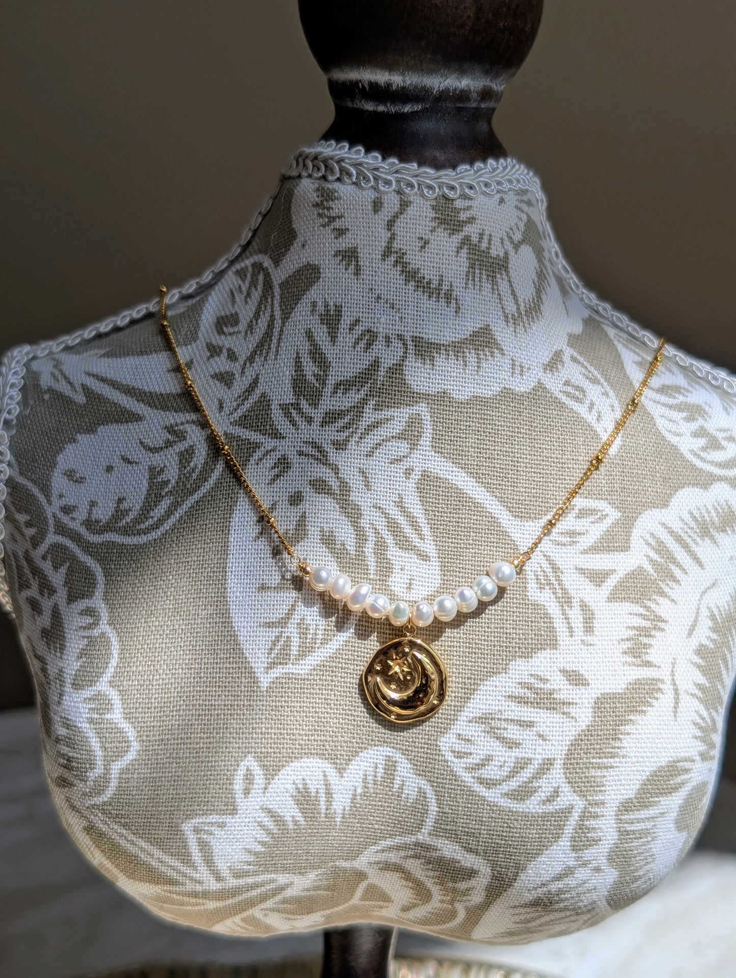 14K Gold Plated Necklace with Freshwater Pearls and Gold Coin Pendant