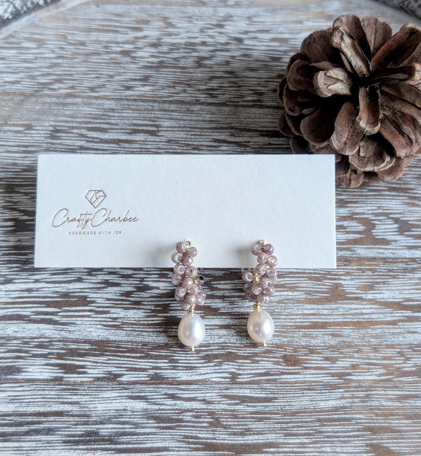 Glossy Grape Freshwater Pearl 14K Gold-Plated Earrings, The Sparkling Halo Collection