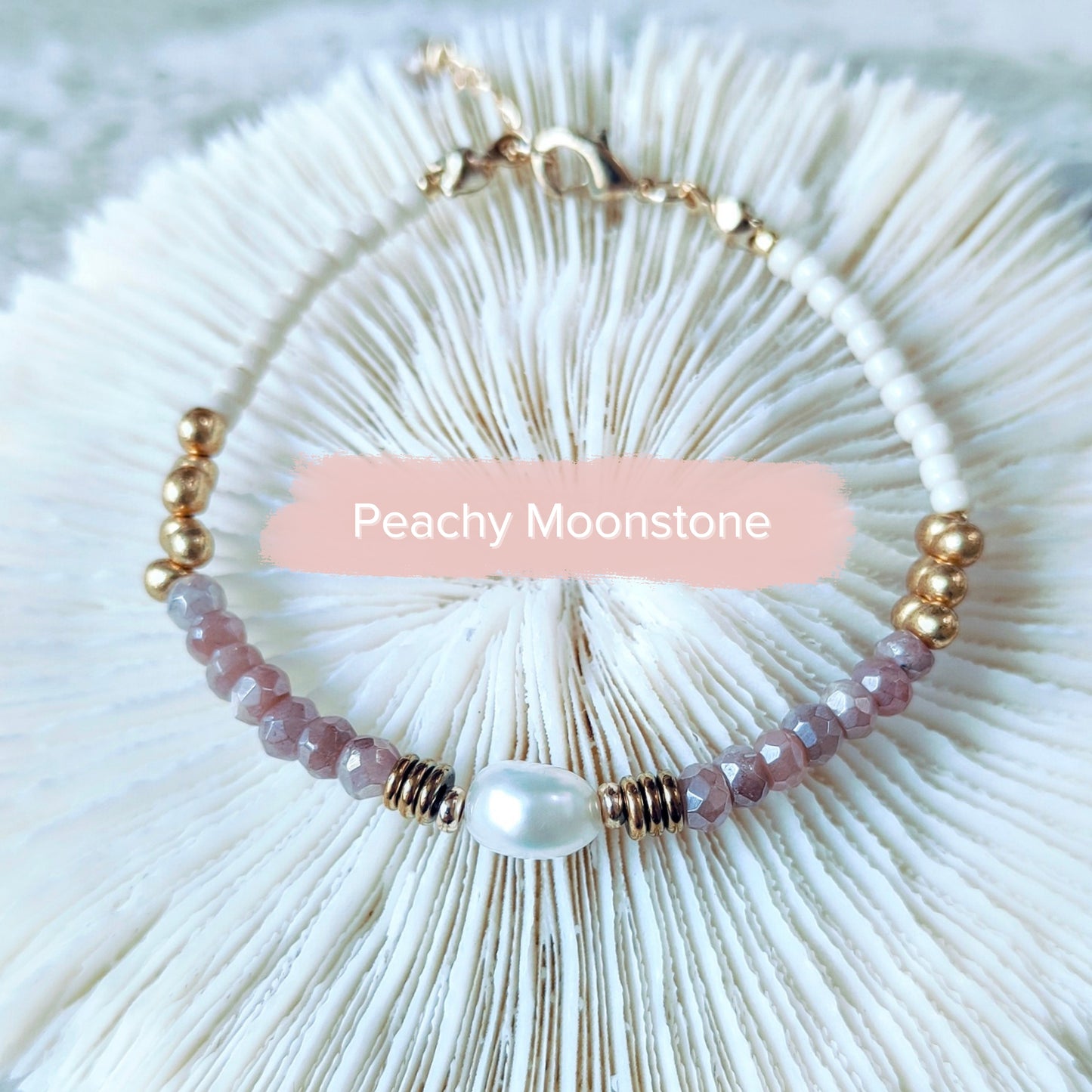 Natural Peachy Moonstone and Baroque Pearl Bracelet, Pebble & Pearl Collection