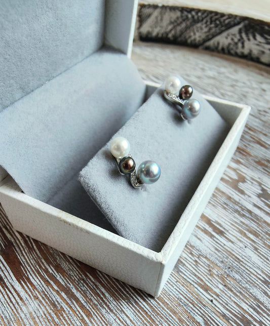 Sliver 925 Trio Harmony Freshwater Pearl Earrings, S925 Collection