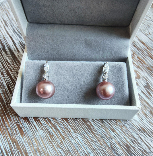 Sliver S925 Purple Rose Edison Pearl Earrings Earrings , S925 Collection