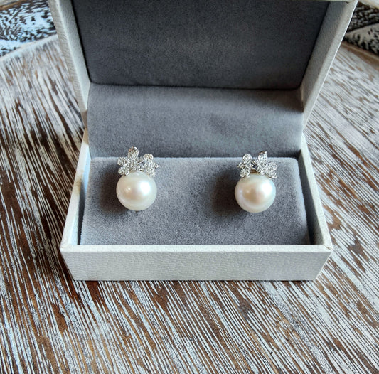 Sliver 925 White Edison Pearl Daisy Earrings , S925 Collection