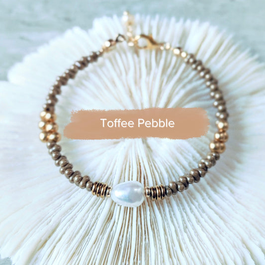 Toffee Pebble Bead and Baroque Pearl Bracelet, Pebble & Pearl
