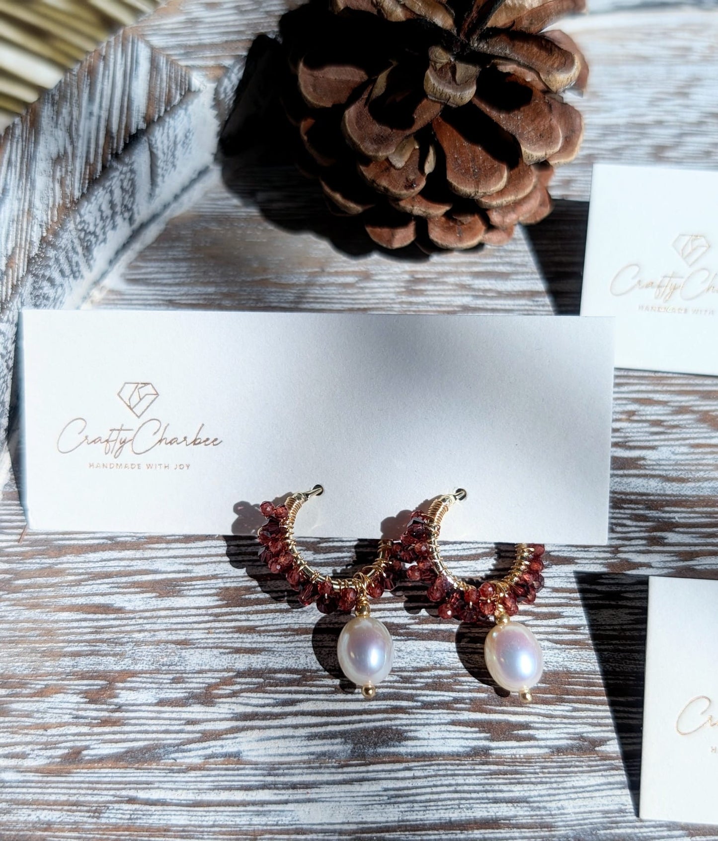 Red Garnet Freshwater Pearl 14K Gold-Plated Earrings, The Sparkling Halo Collection