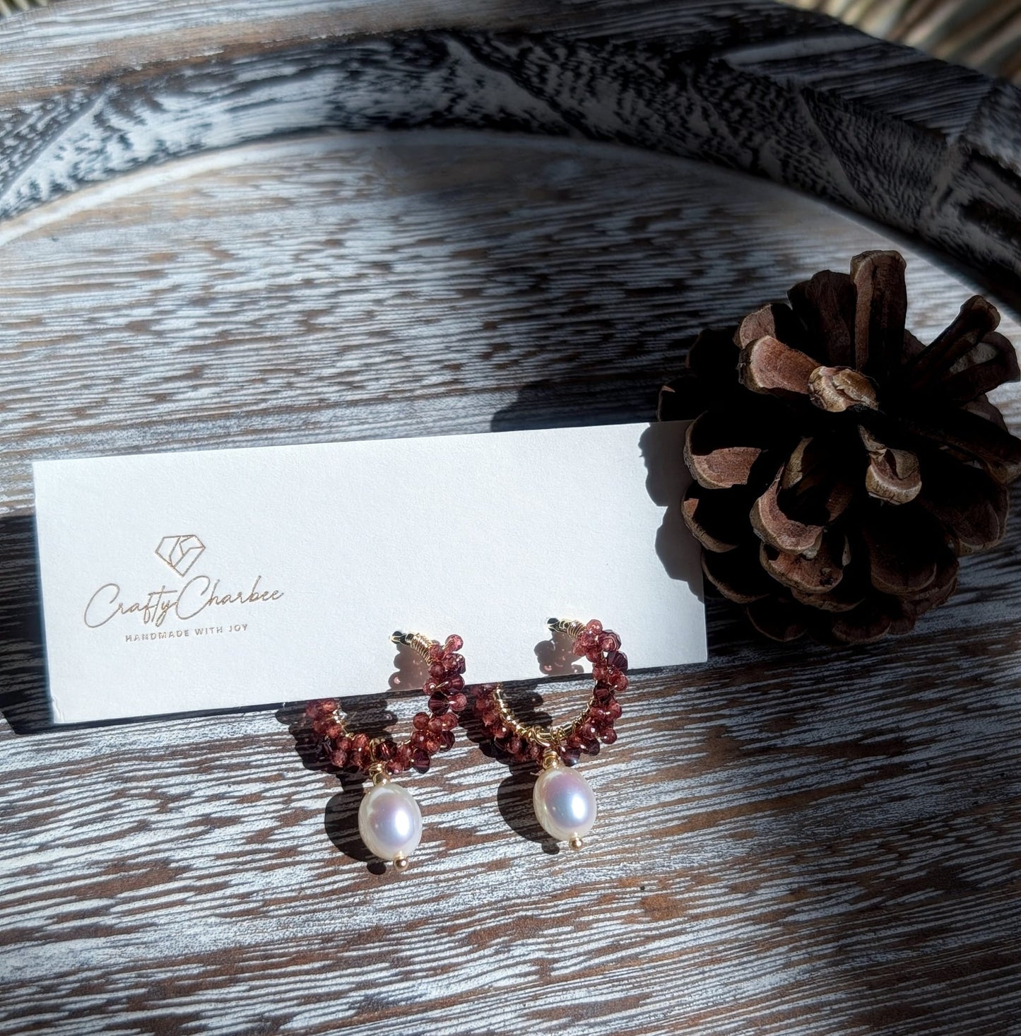 Red Garnet Freshwater Pearl 14K Gold-Plated Earrings, The Sparkling Halo Collection