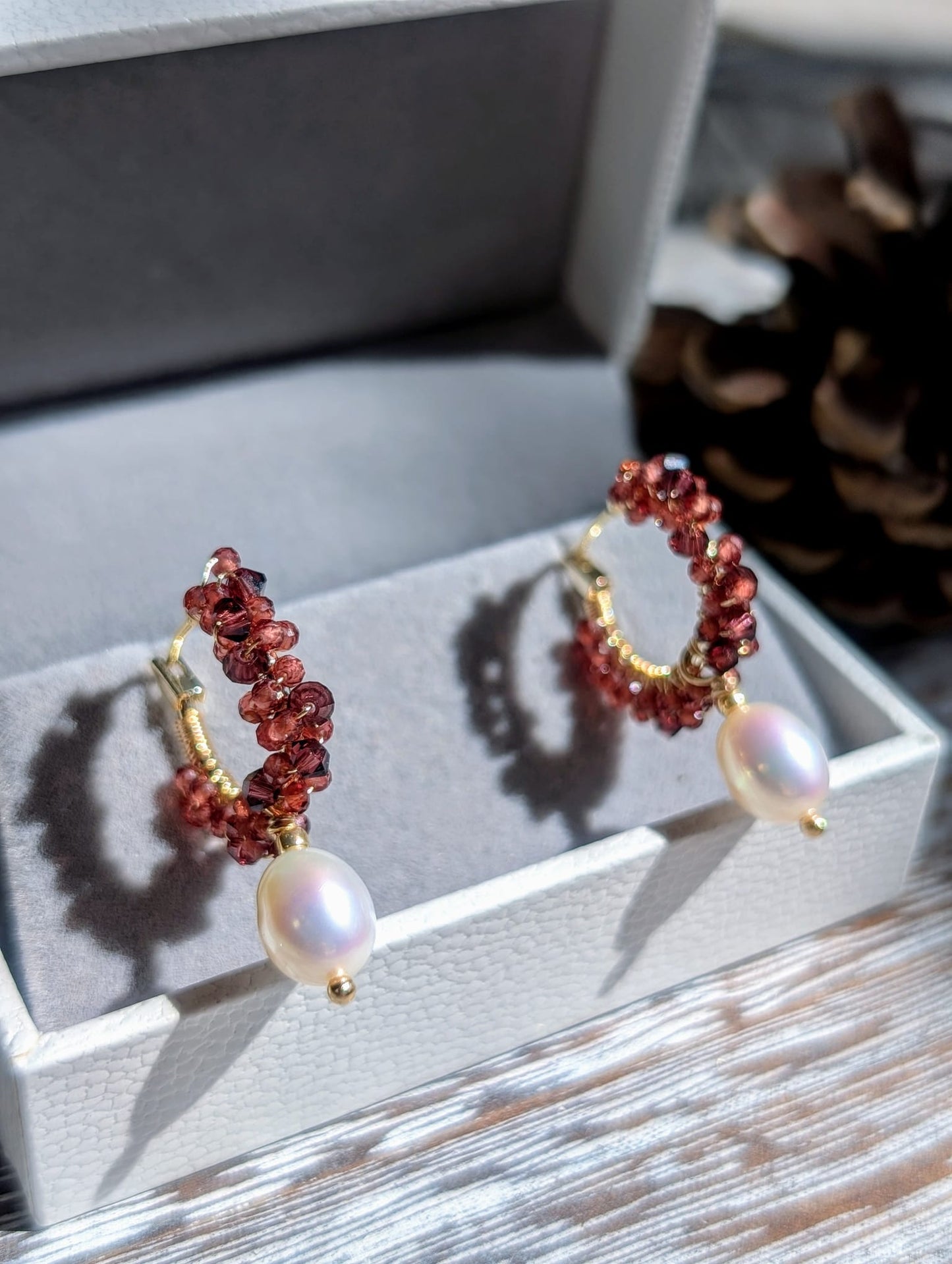 Red Garnet Freshwater Pearl 14K Gold-Plated Earrings, The Sparkling Halo Collection
