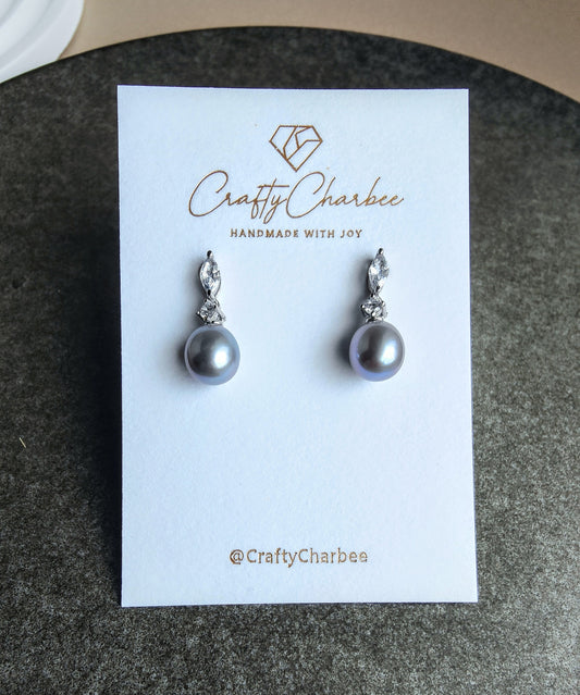 Sliver S925 Rhinestone Drop Grey Freshwater Pearl Earrings, S925 Collection