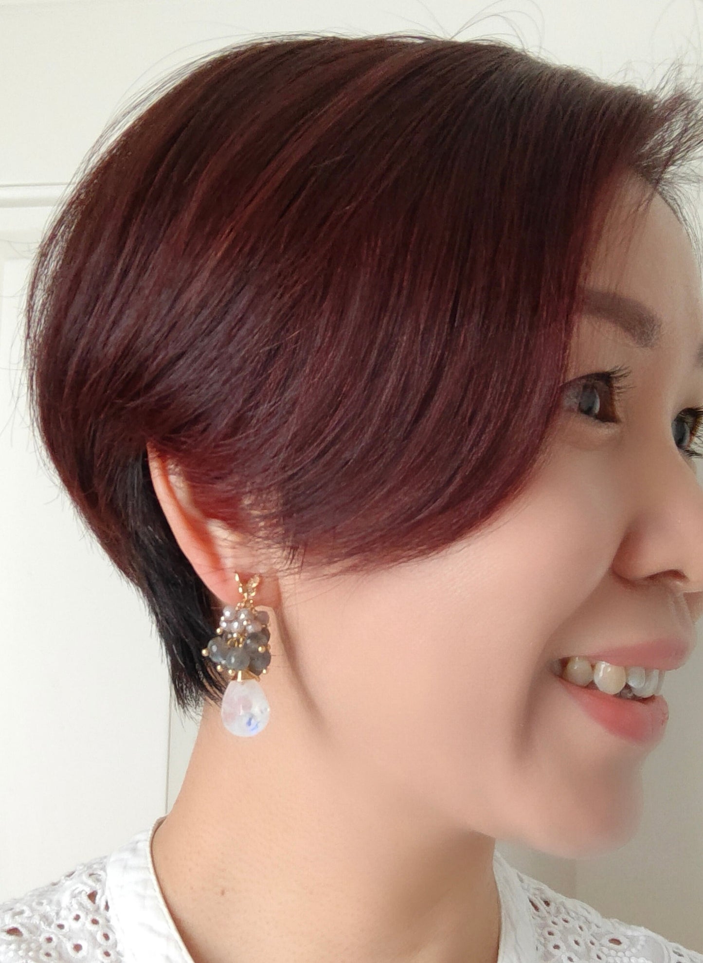 Tea Party Natural Rainbow Moonstone 14K Gold Plated Butterfly Earrings