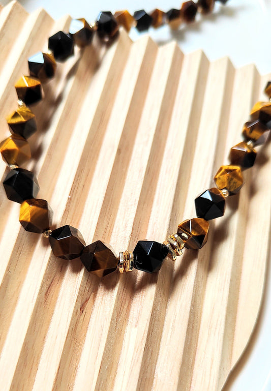 Natural Tiger Eye Stone 14K Gold-Plated Necklace