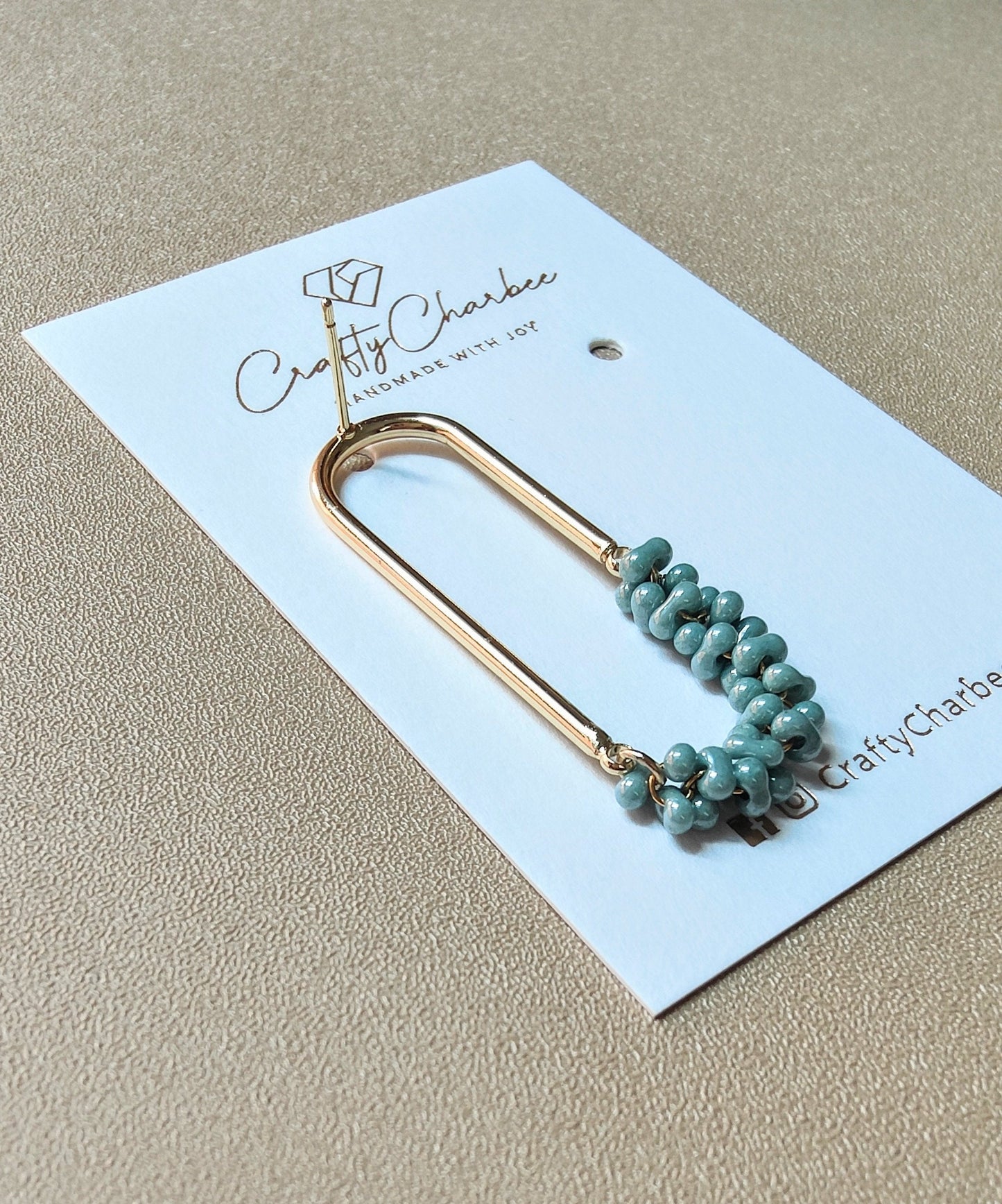 Beaded U Shaped 14K Gold Plated Earrings, Mini Mint Jolly Beads
