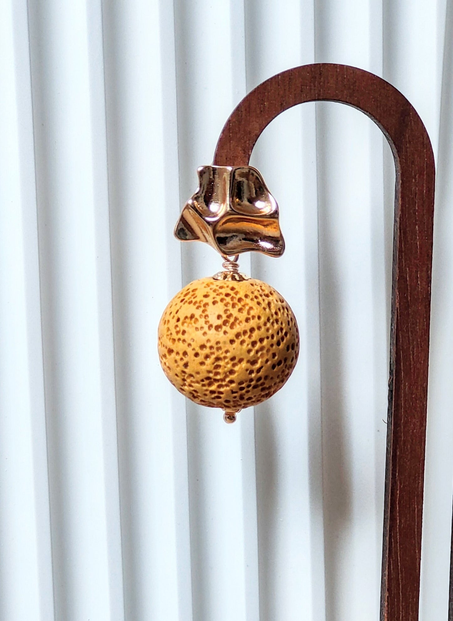 Yellow Lava Stone 14K Gold Plated Stud Earrings (Sphere / Coin Shape)