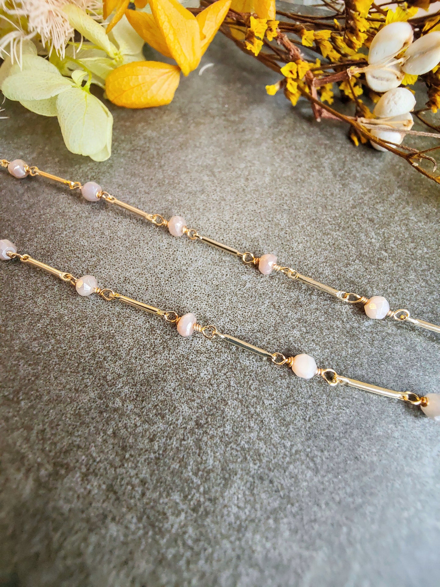 Beige Beaded Hobo Pendant Toggle Front Clasp 41K Gold Plated Necklace
