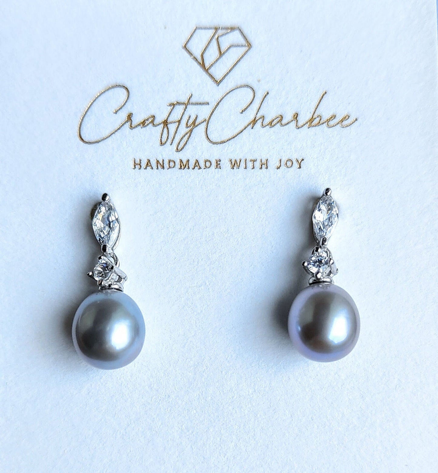 Sliver S925 Rhinestone Drop Grey Freshwater Pearl Earrings, S925 Collection