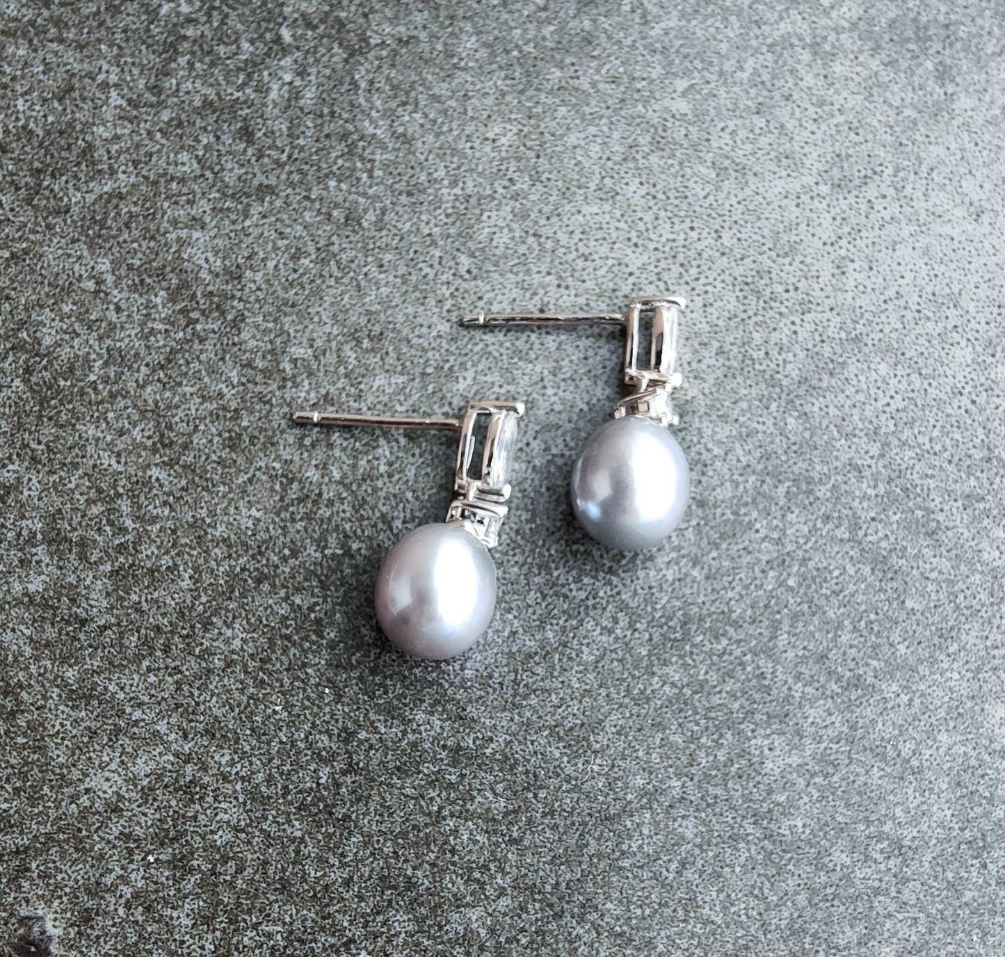 Sliver S925 Rhinestone Drop Grey Freshwater Pearl Earrings, S925 Collection