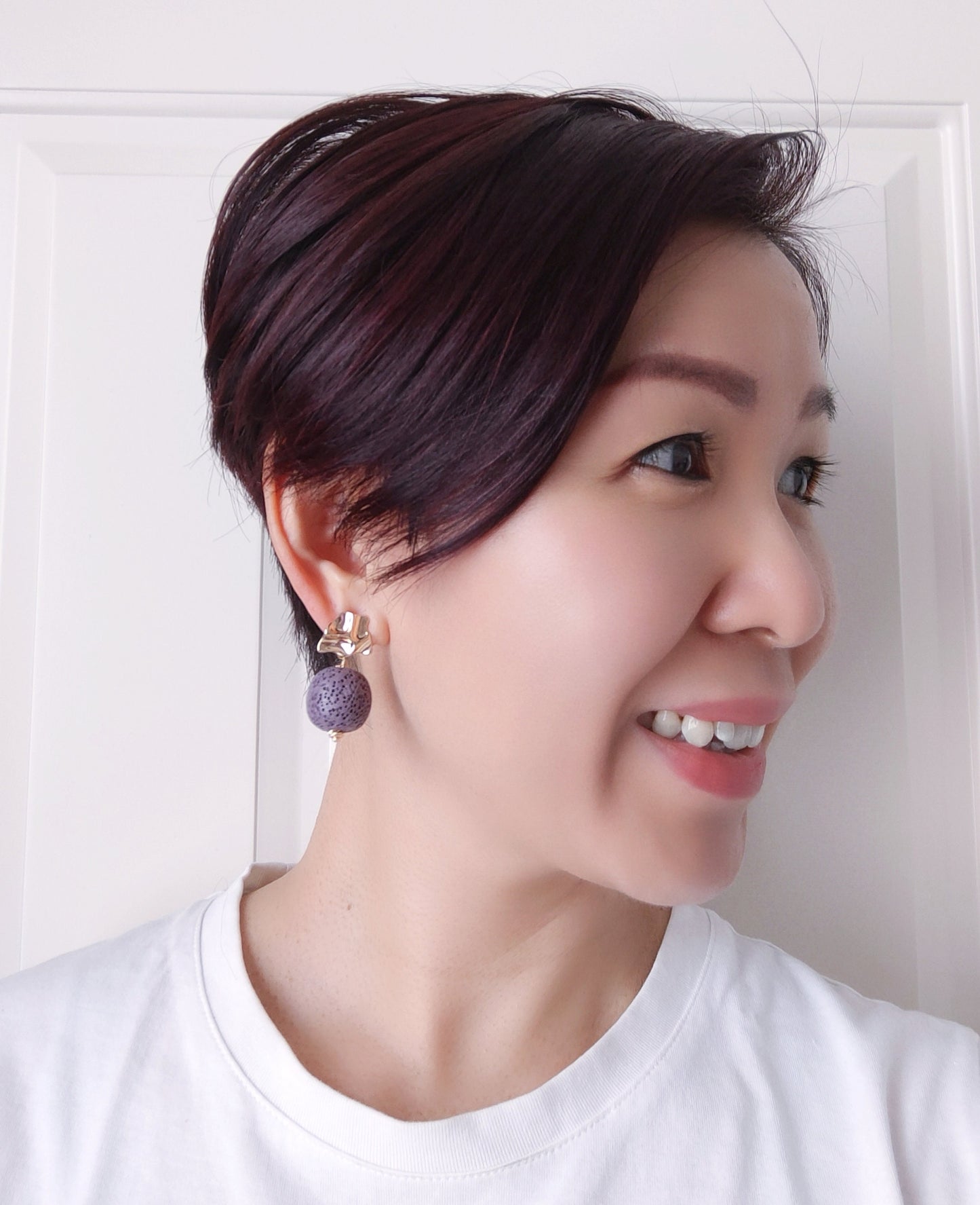 Purple Lava Stone 14K Gold Plated Stud Earrings (Sphere / Coin Shape)