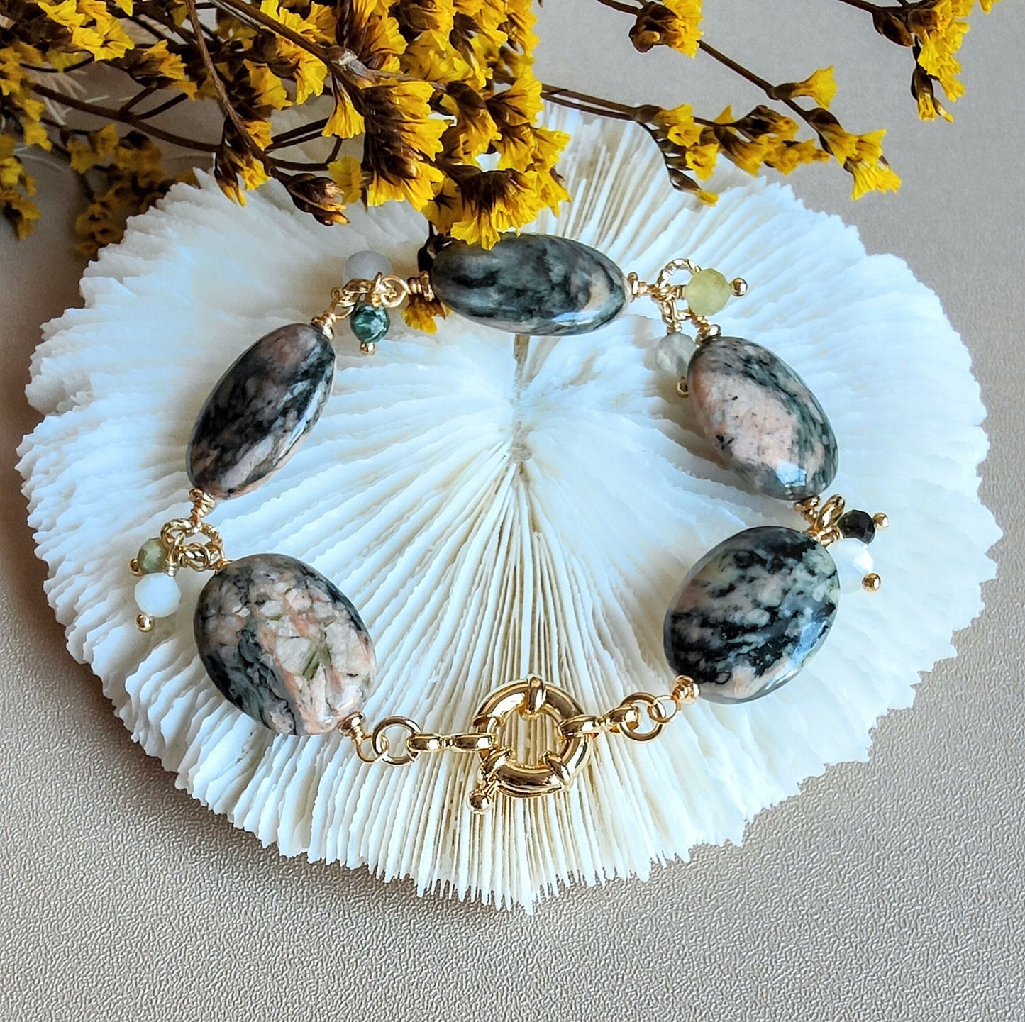 Natural Green Jasper Moonstone beads Bracelet
