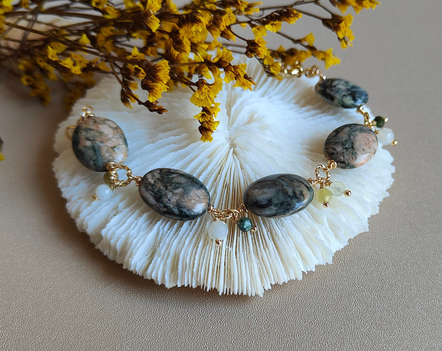 Natural Green Jasper Moonstone beads Bracelet