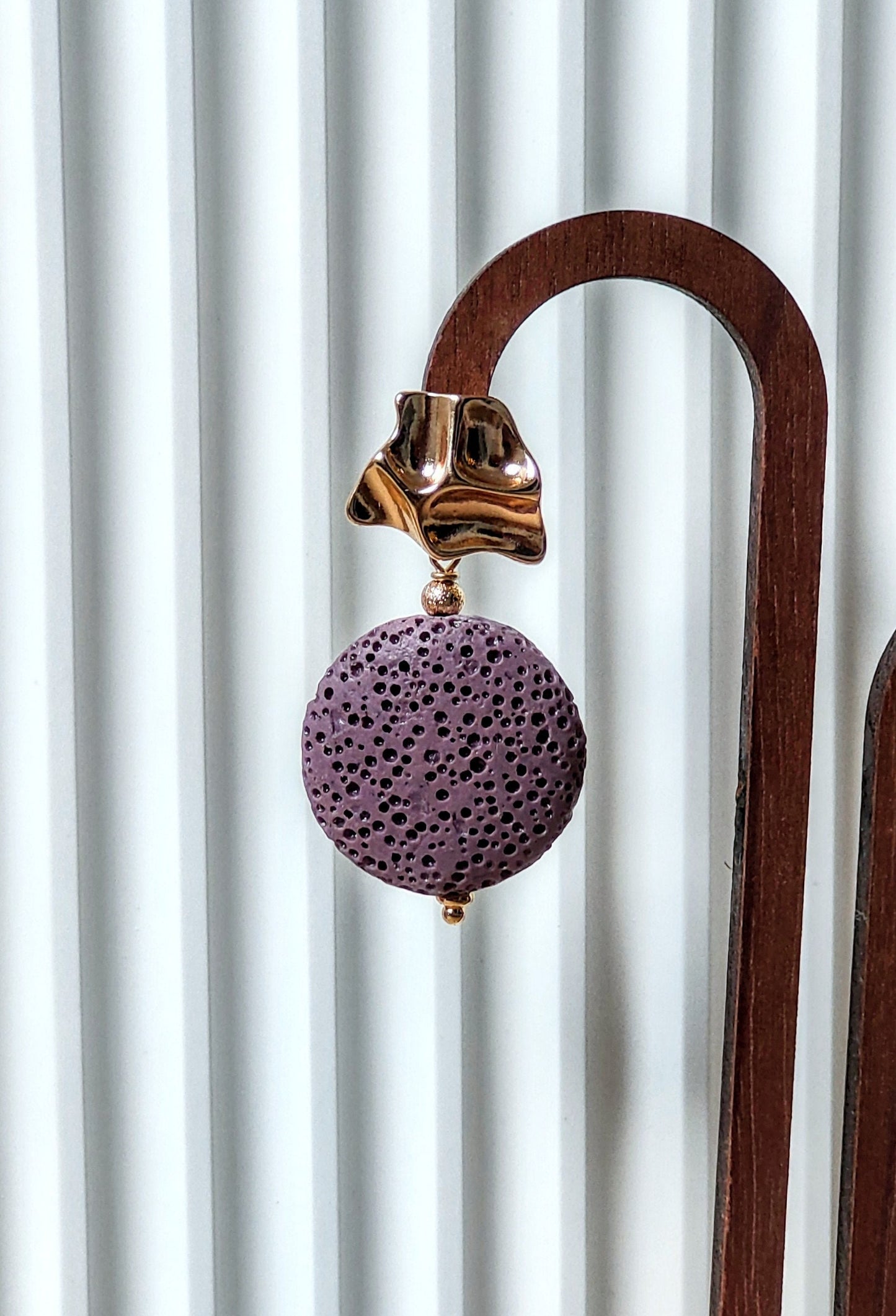 Purple Lava Stone 14K Gold Plated Stud Earrings (Sphere / Coin Shape)