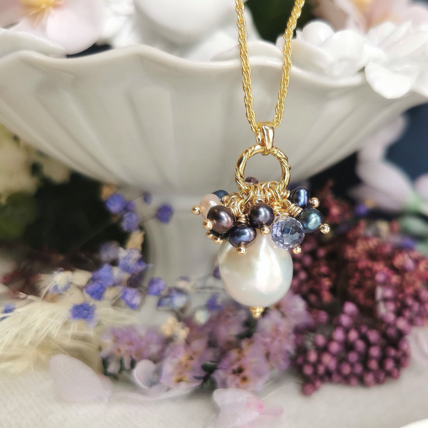 Natural Freshwater Baroque Pearl Pendant 14K Gold Plated Necklace