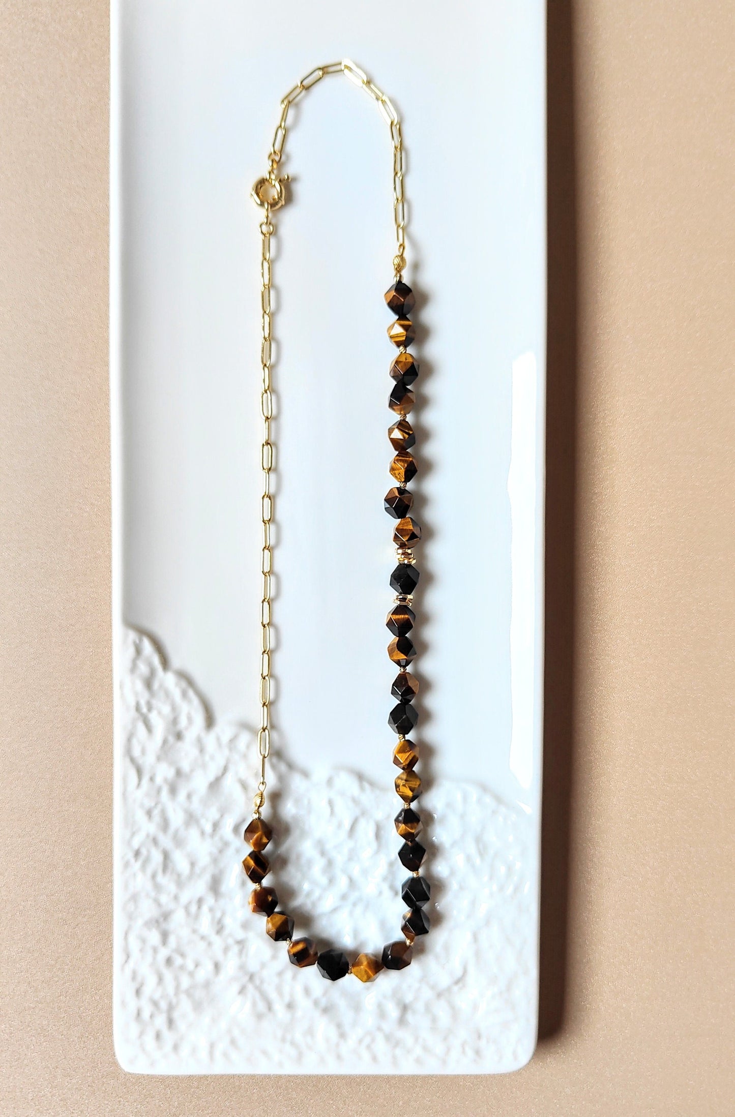 Natural Tiger Eye Stone 14K Gold-Plated Necklace