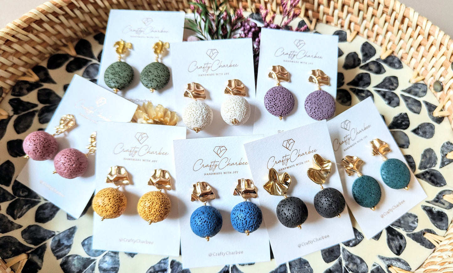 Bubble Gum Pink Lava Stone 14K Gold Plated Stud Earrings (Sphere Shape)