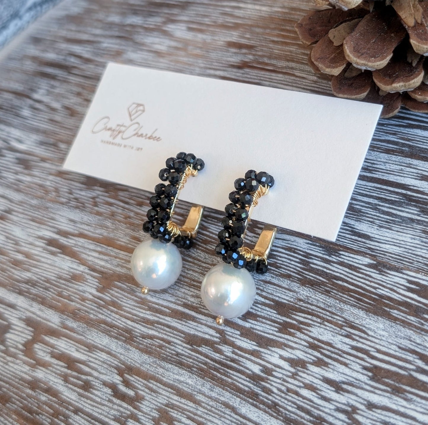 Black Spinel Edison Pearl 14K Gold-Plated Statement Earrings, The Sparkling Halo Collection