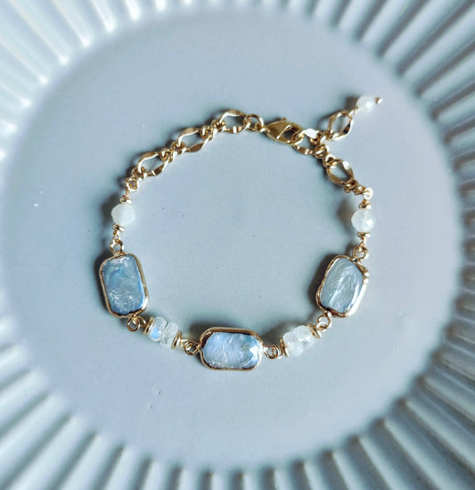 Freshwater Square Flat Coin Pearl 14K Gold Plated Bracelet, Natural Pearl