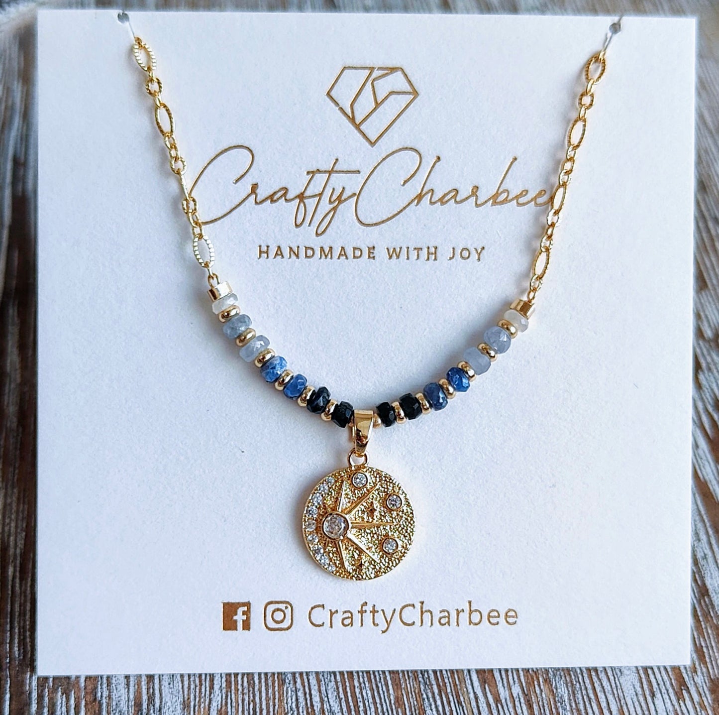 Blue Sapphire 14K Gold Plated Celestial Sun Pendant Necklace