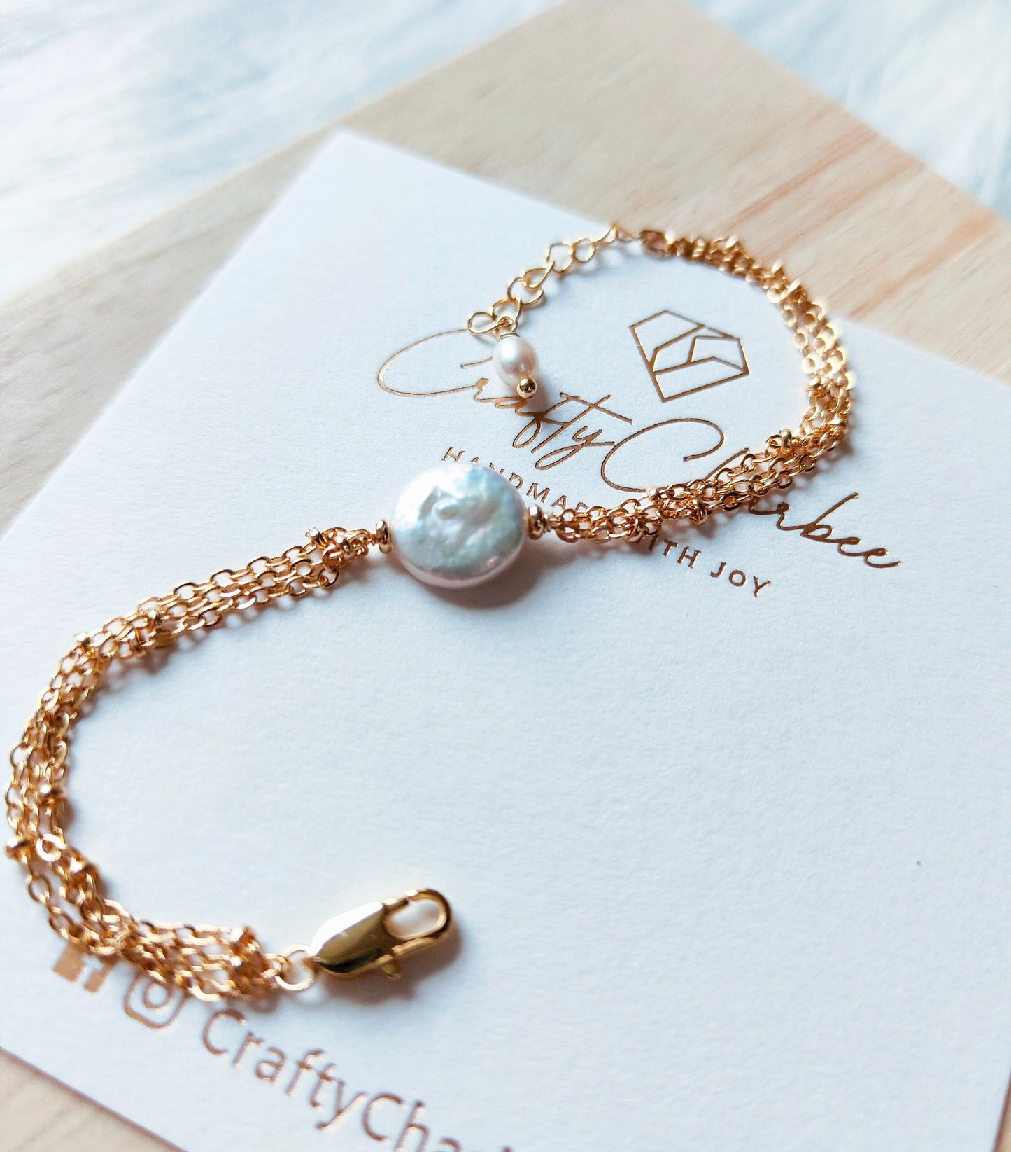 Freshwater Coin Pearl 14K Gold Plated Chain Bracelet, Natural Pearl