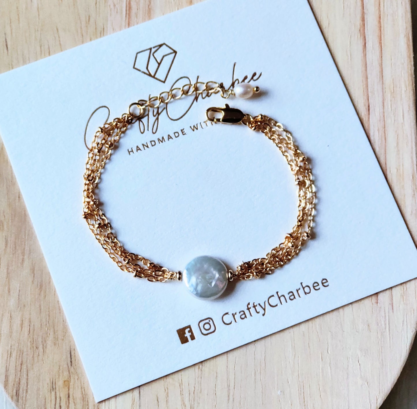 Freshwater Coin Pearl 14K Gold Plated Chain Bracelet, Natural Pearl