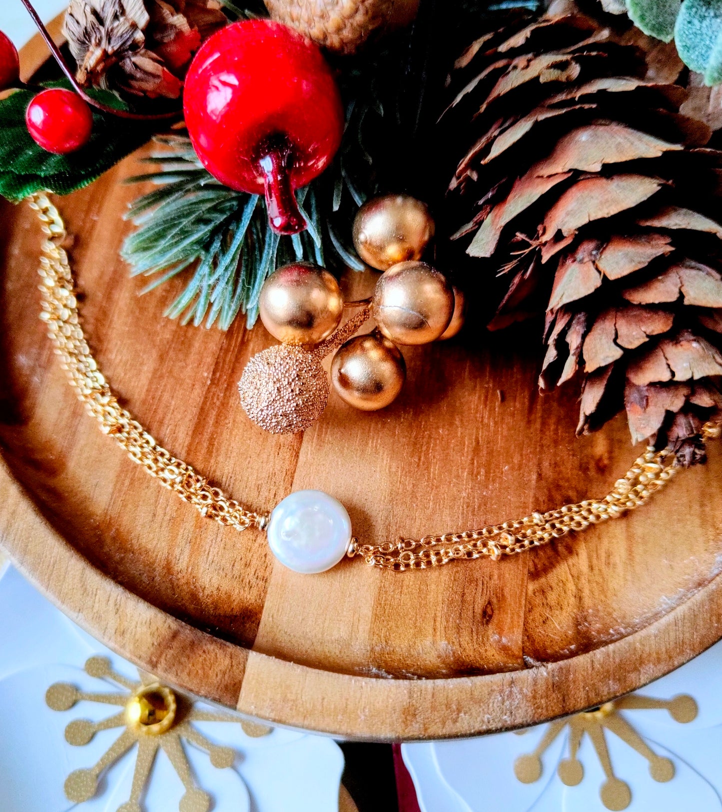 Freshwater Coin Pearl 14K Gold Plated Chain Bracelet, Natural Pearl