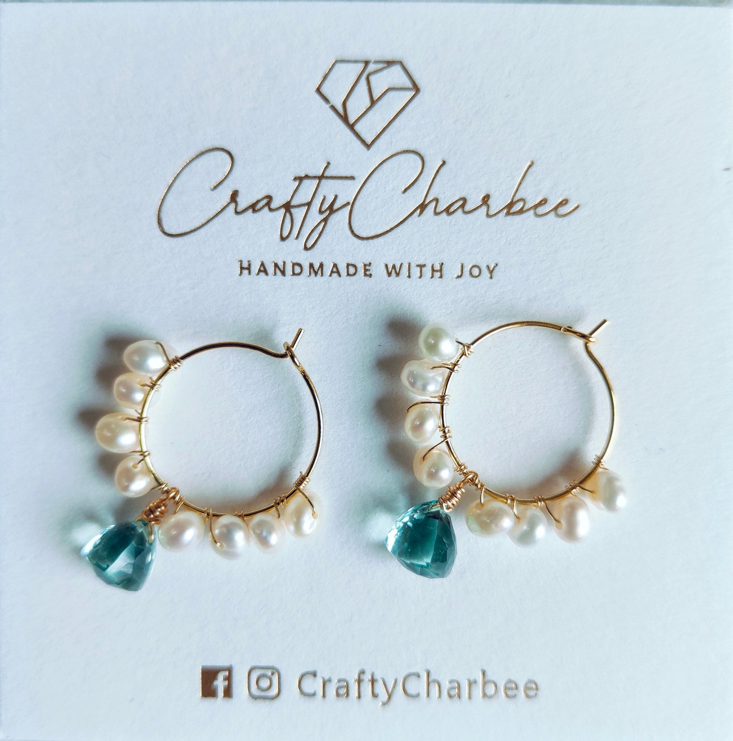 Aquamarine Quartz Drop 14K Gold-plated Loop with Freshwater Pearls Earrings
