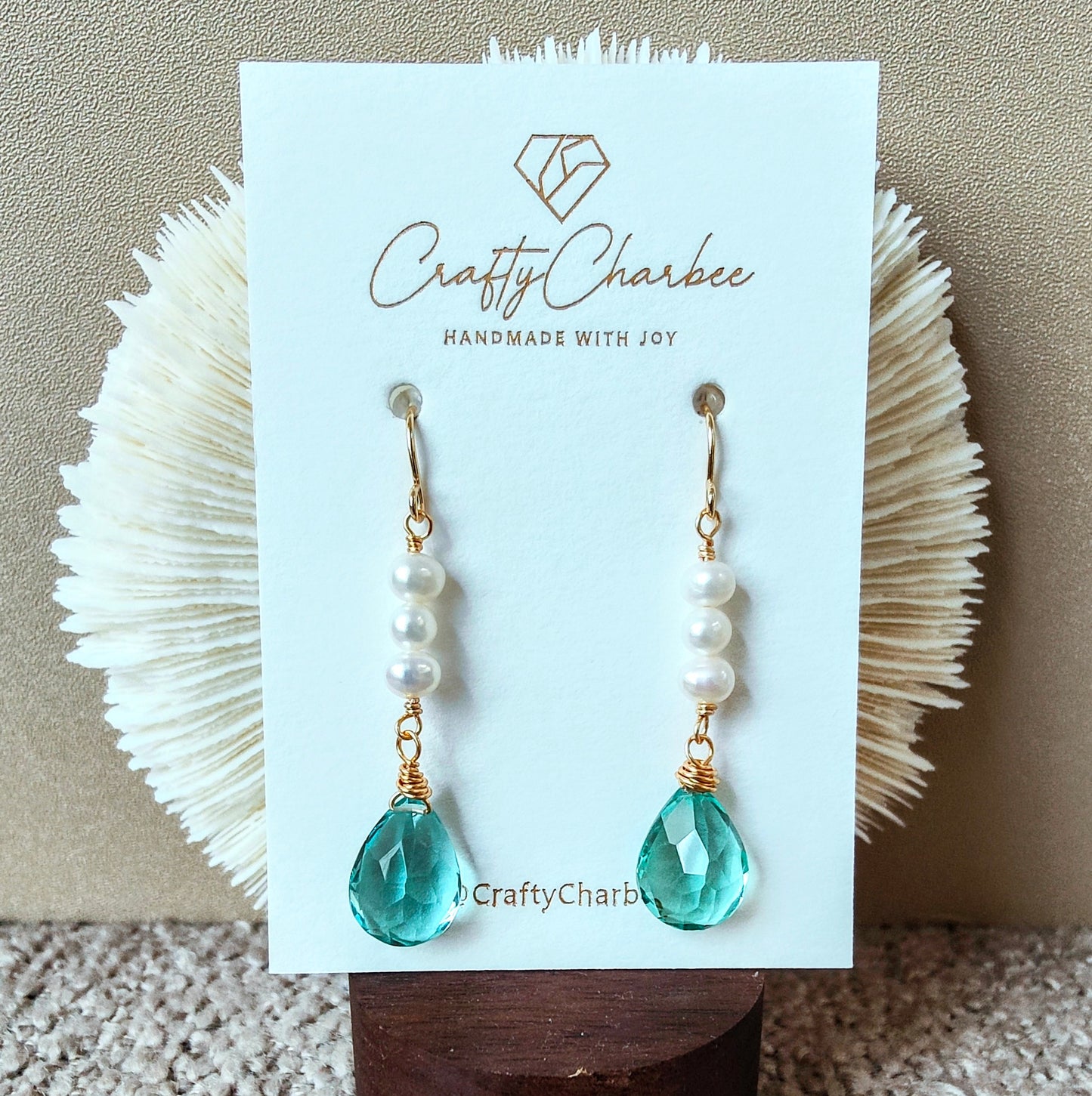 Aquamarine Quartz Freshwater Pearl 14K Gold-plated Earrings