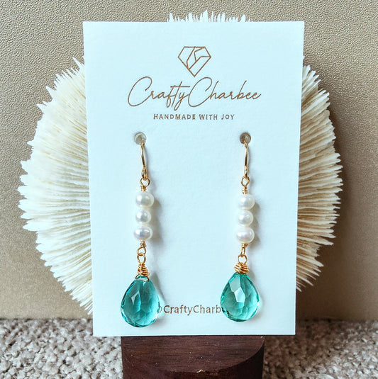 Aquamarine Quartz Freshwater Pearl 14K Gold-plated Earrings