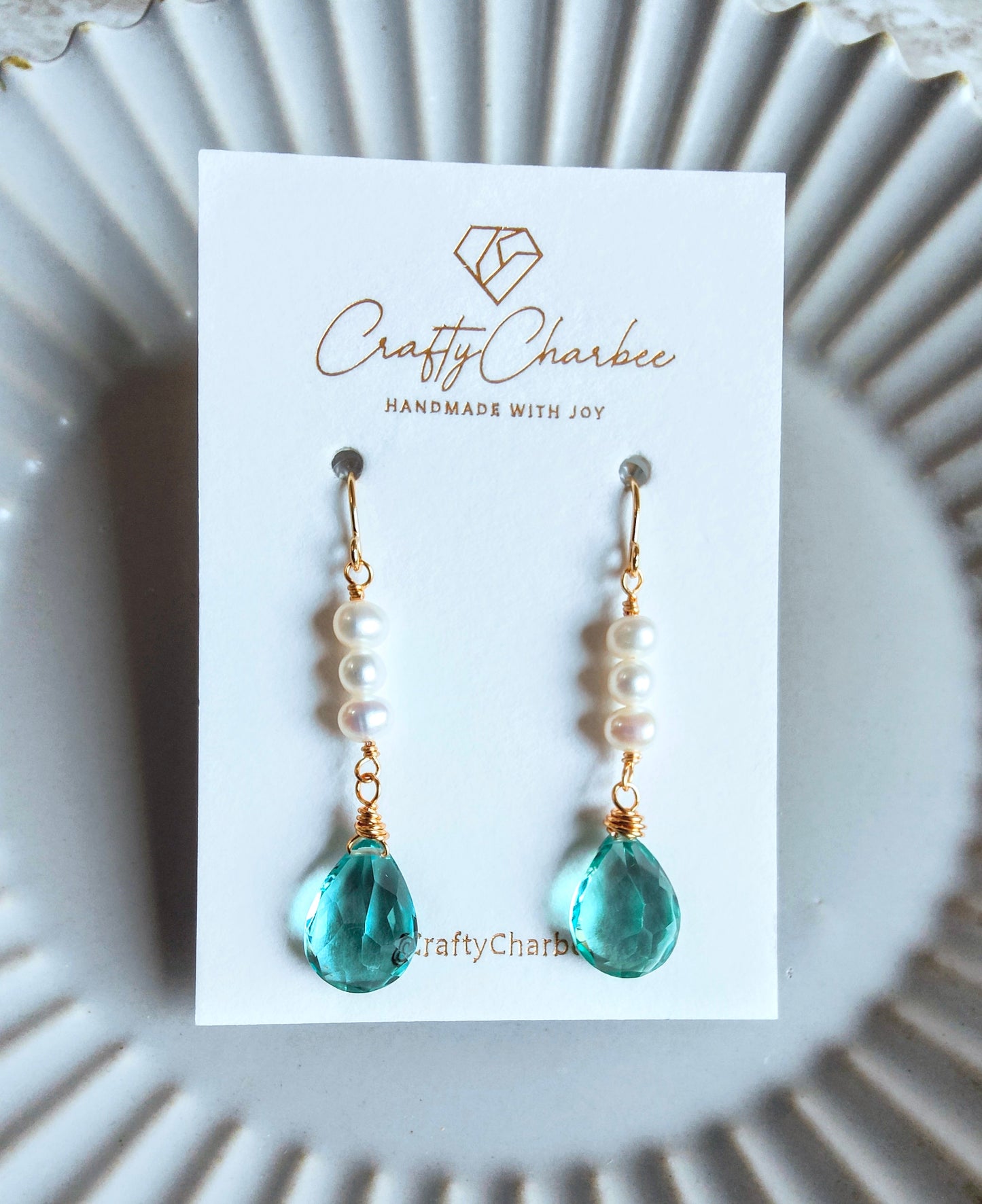 Aquamarine Quartz Freshwater Pearl 14K Gold-plated Earrings