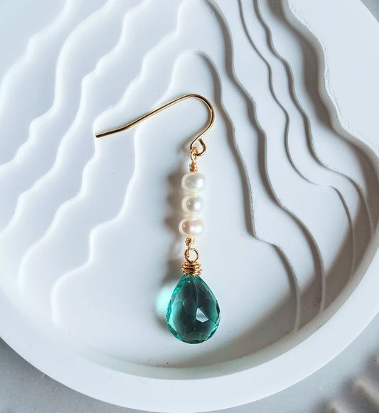 Aquamarine Quartz Freshwater Pearl 14K Gold-plated Earrings