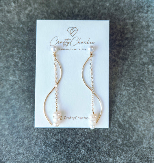 Natural Freshwater Pearl Dangle Earrings, 925 Sliver Stud