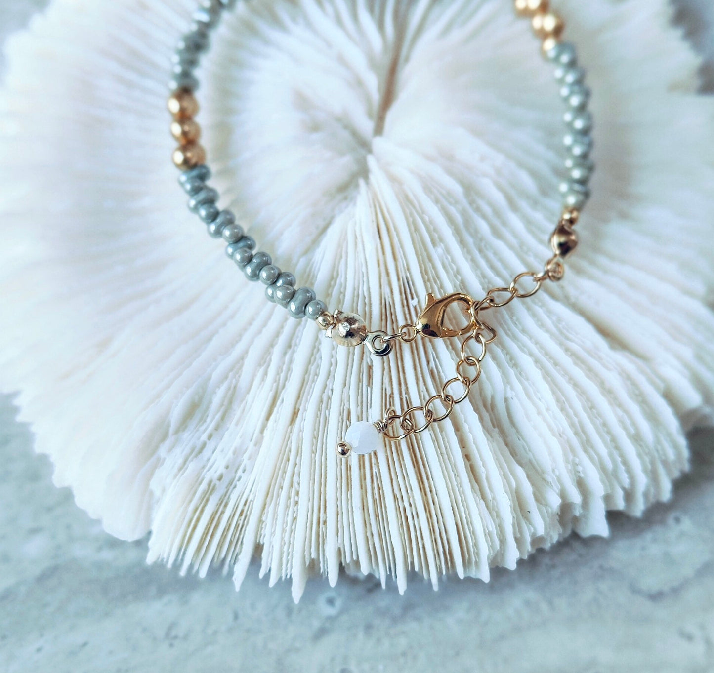 Ash Pebble Bead and Baroque Pearl Bracelet, Pebble & Pearl
