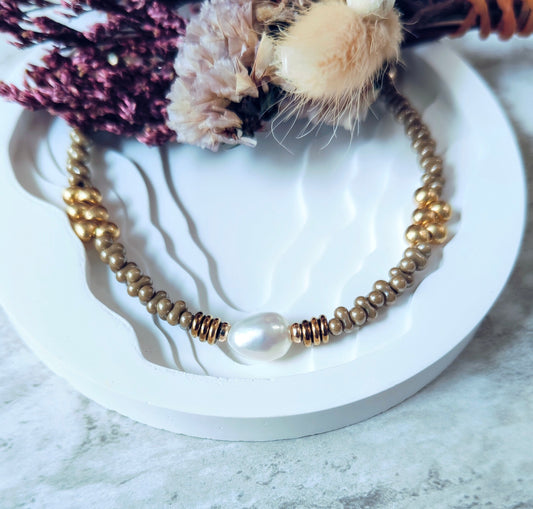 Toffee Pebble Bead and Baroque Pearl Bracelet, Pebble & Pearl