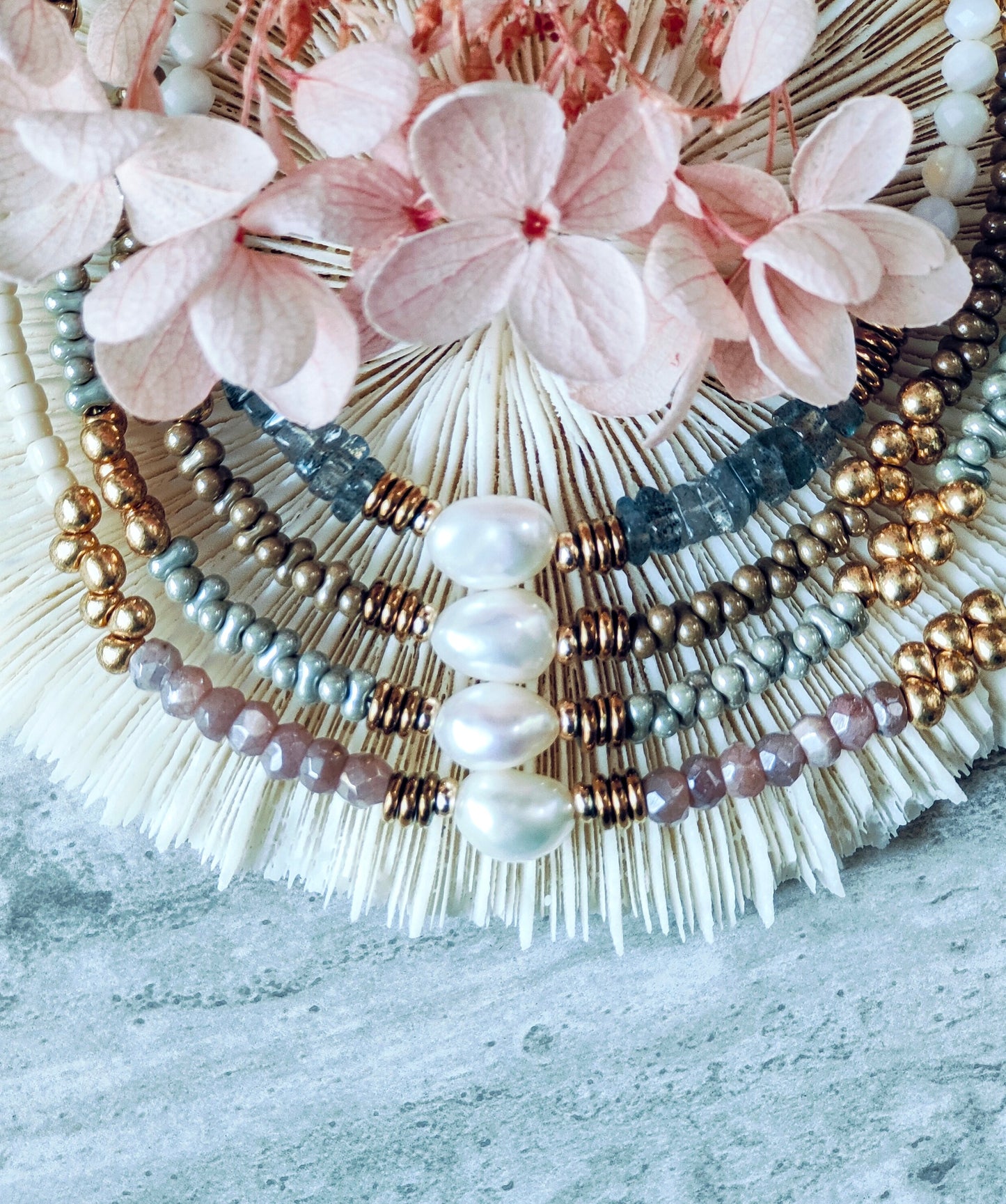Toffee Pebble Bead and Baroque Pearl Bracelet, Pebble & Pearl